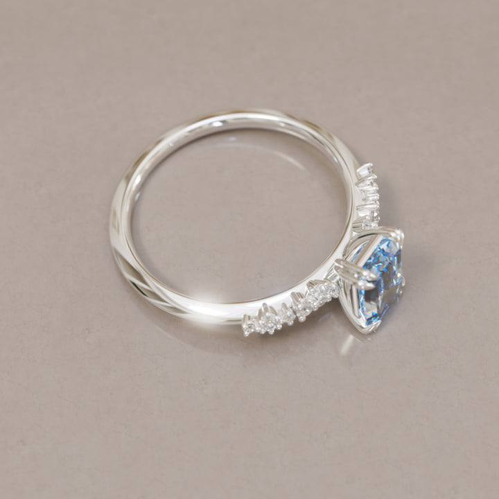 Astrid Emerald Cut Blue Diamond Modern Unique Engagement Ring By Valley Rose