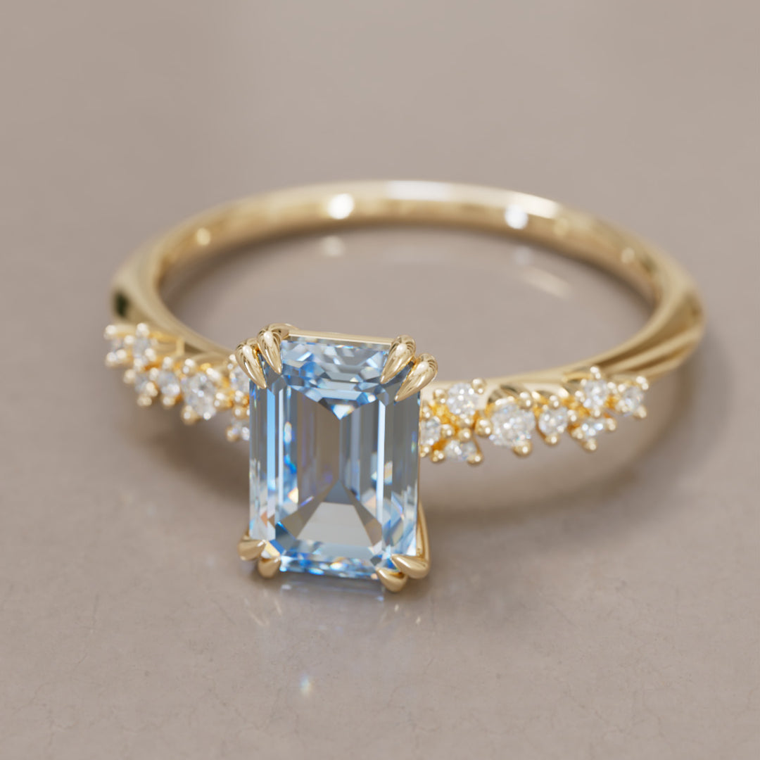 Astrid Emerald Cut Blue Diamond Modern Unique Engagement Ring By Valley Rose