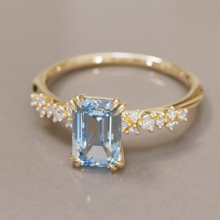 Astrid Emerald Cut Blue Diamond Modern Unique Engagement Ring By Valley Rose
