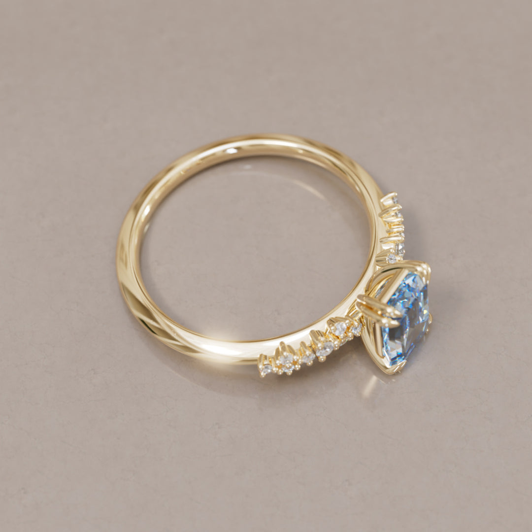 Astrid Emerald Cut Blue Diamond Modern Unique Engagement Ring By Valley Rose
