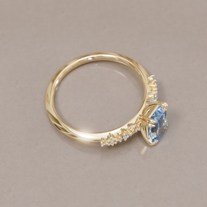Astrid Emerald Cut Blue Diamond Modern Unique Engagement Ring By Valley Rose