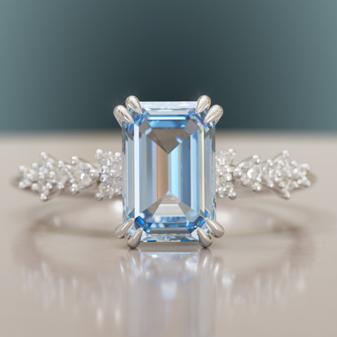 Astrid Emerald Cut Blue Diamond Modern Unique Engagement Ring By Valley Rose