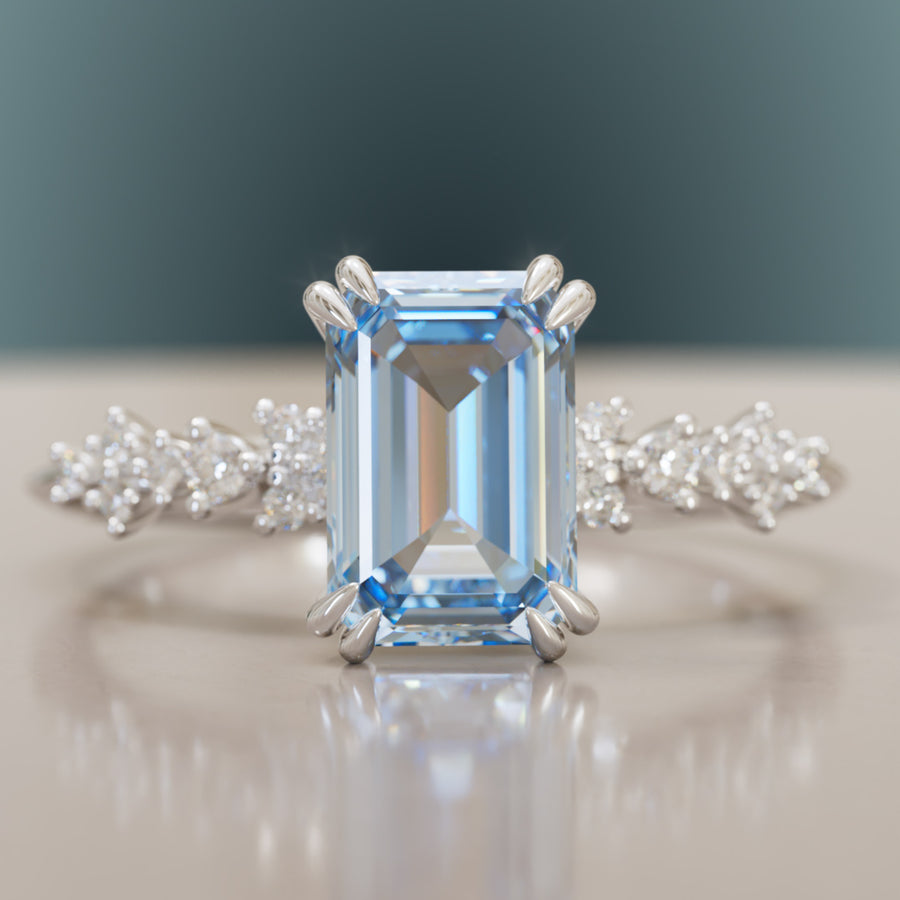 Astrid Emerald Cut Blue Diamond Modern Unique Engagement Ring By Valley Rose