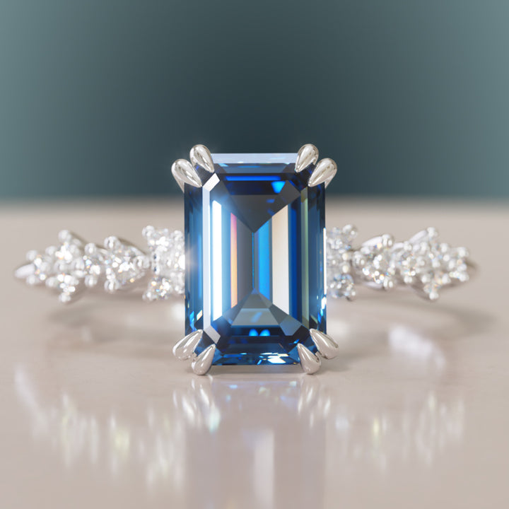 Astrid Emerald Cut Blue Sapphire Modern Unique Engagement Ring By Valley Rose