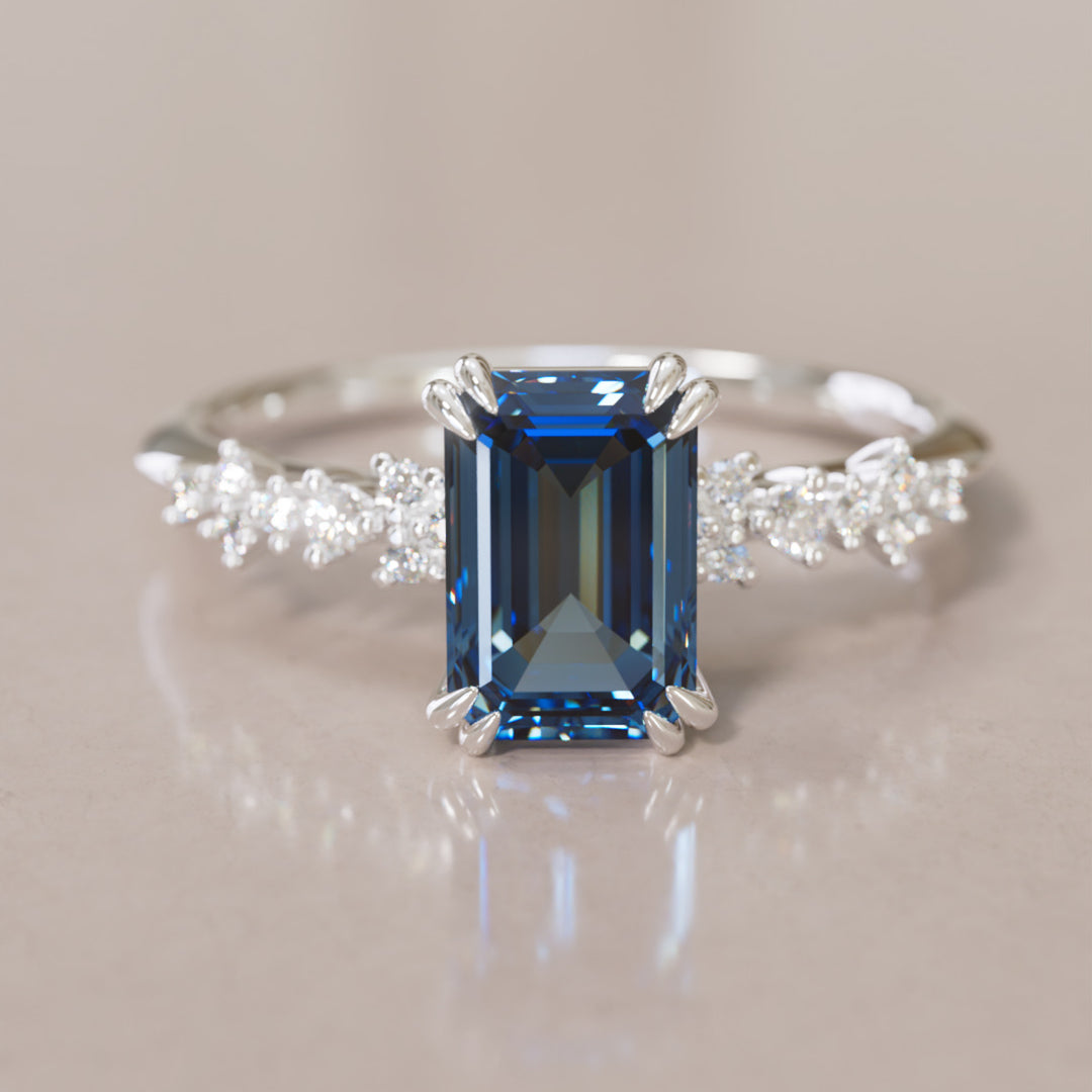 Astrid Emerald Cut Blue Sapphire Modern Unique Engagement Ring By Valley Rose