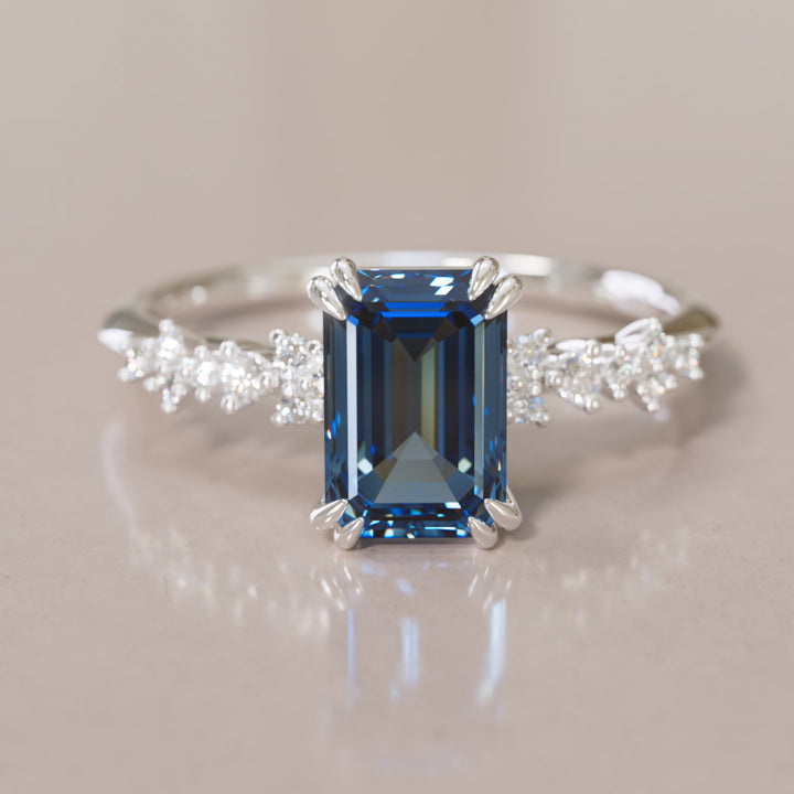 Astrid Emerald Cut Blue Sapphire Modern Unique Engagement Ring By Valley Rose