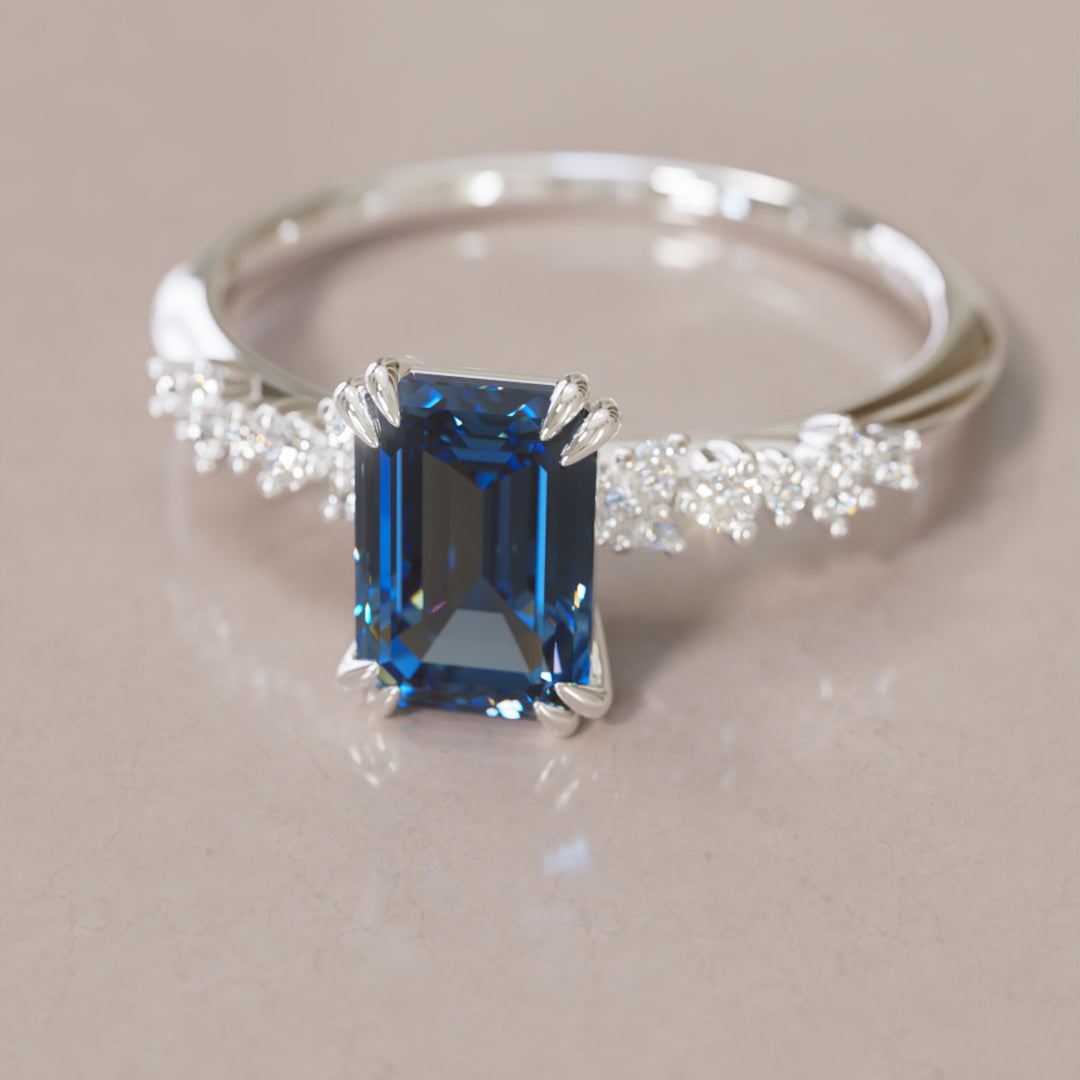 Astrid Emerald Cut Blue Sapphire Modern Unique Engagement Ring By Valley Rose