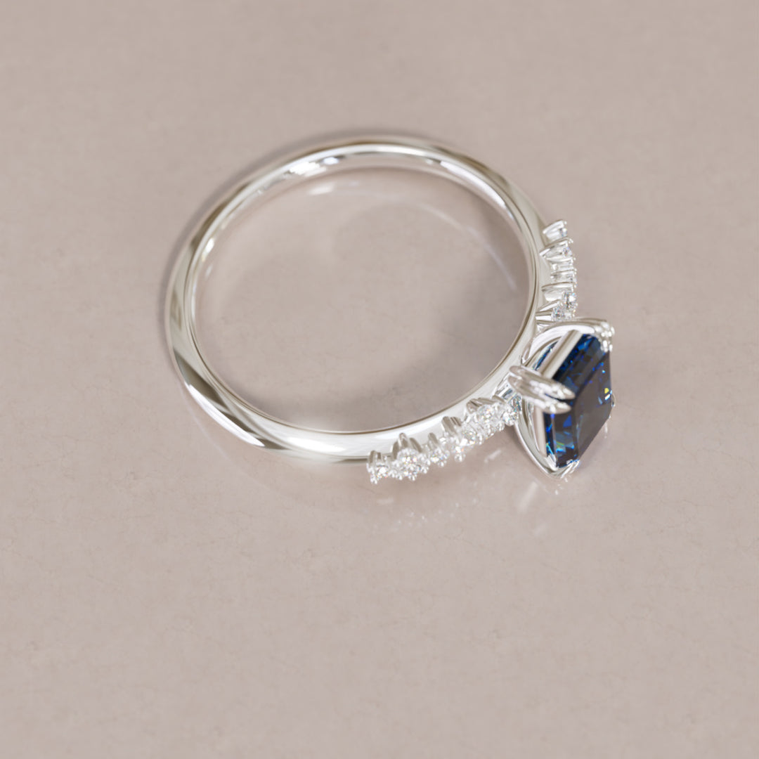 Astrid Emerald Cut Blue Sapphire Modern Unique Engagement Ring By Valley Rose