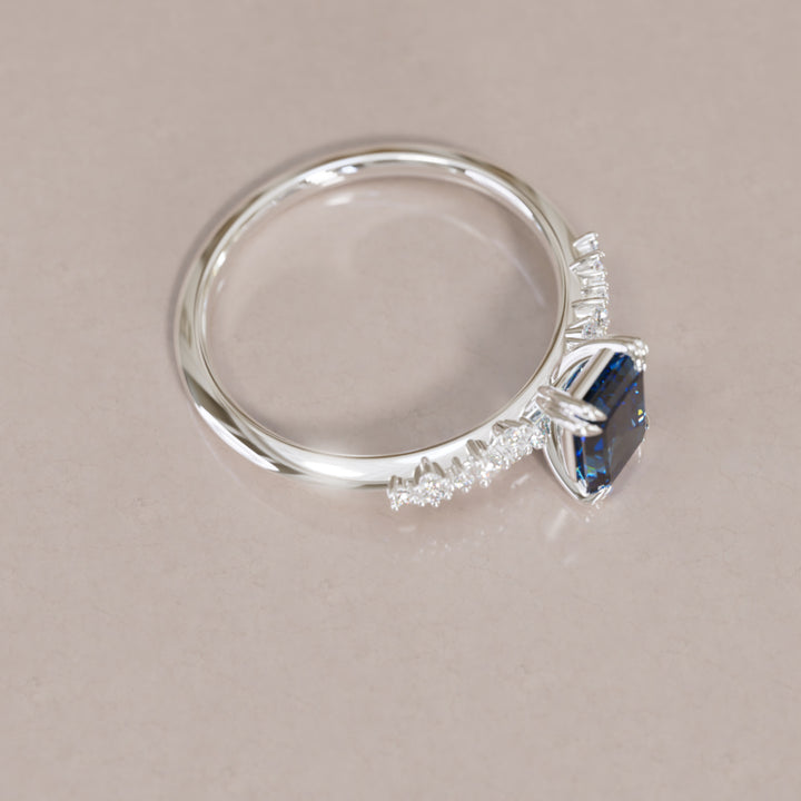 Astrid Emerald Cut Blue Sapphire Modern Unique Engagement Ring By Valley Rose
