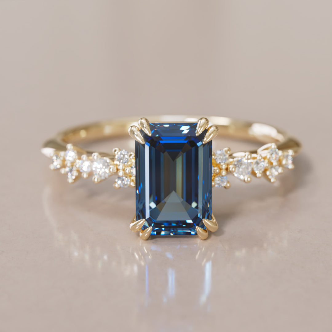 Astrid Emerald Cut Blue Sapphire Modern Unique Engagement Ring By Valley Rose