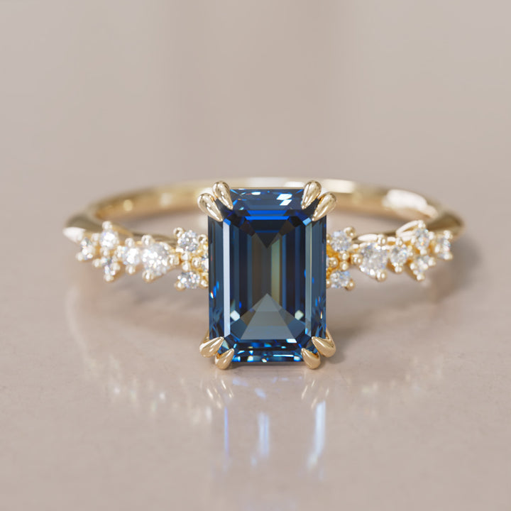 Astrid Emerald Cut Blue Sapphire Modern Unique Engagement Ring By Valley Rose