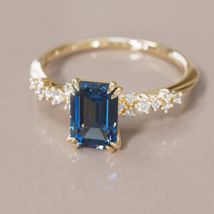 Astrid Emerald Cut Blue Sapphire Modern Unique Engagement Ring By Valley Rose