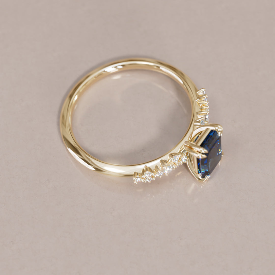 Astrid Emerald Cut Blue Sapphire Modern Unique Engagement Ring By Valley Rose