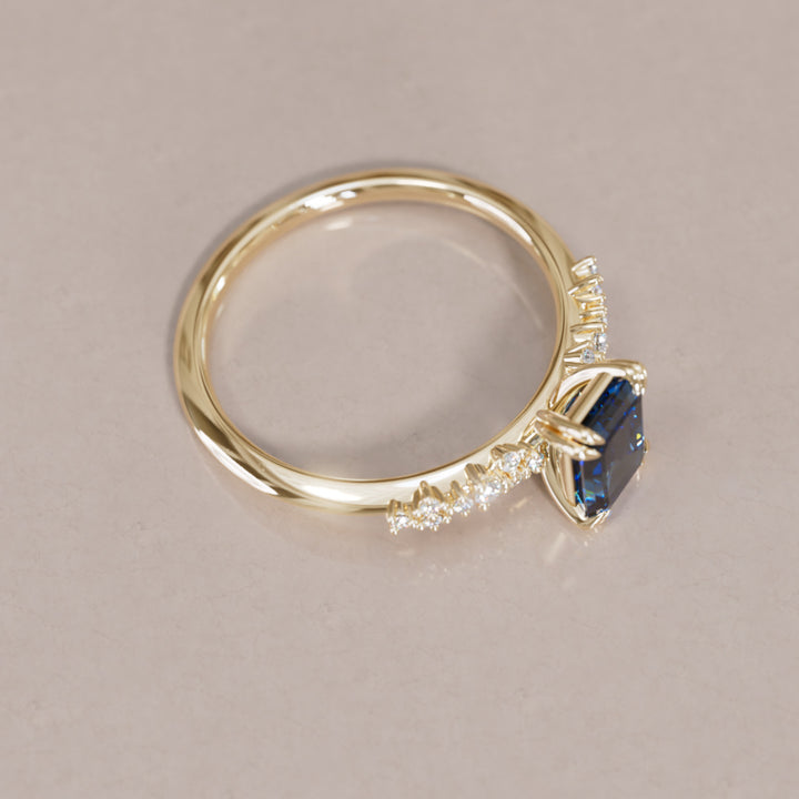 Astrid Emerald Cut Blue Sapphire Modern Unique Engagement Ring By Valley Rose