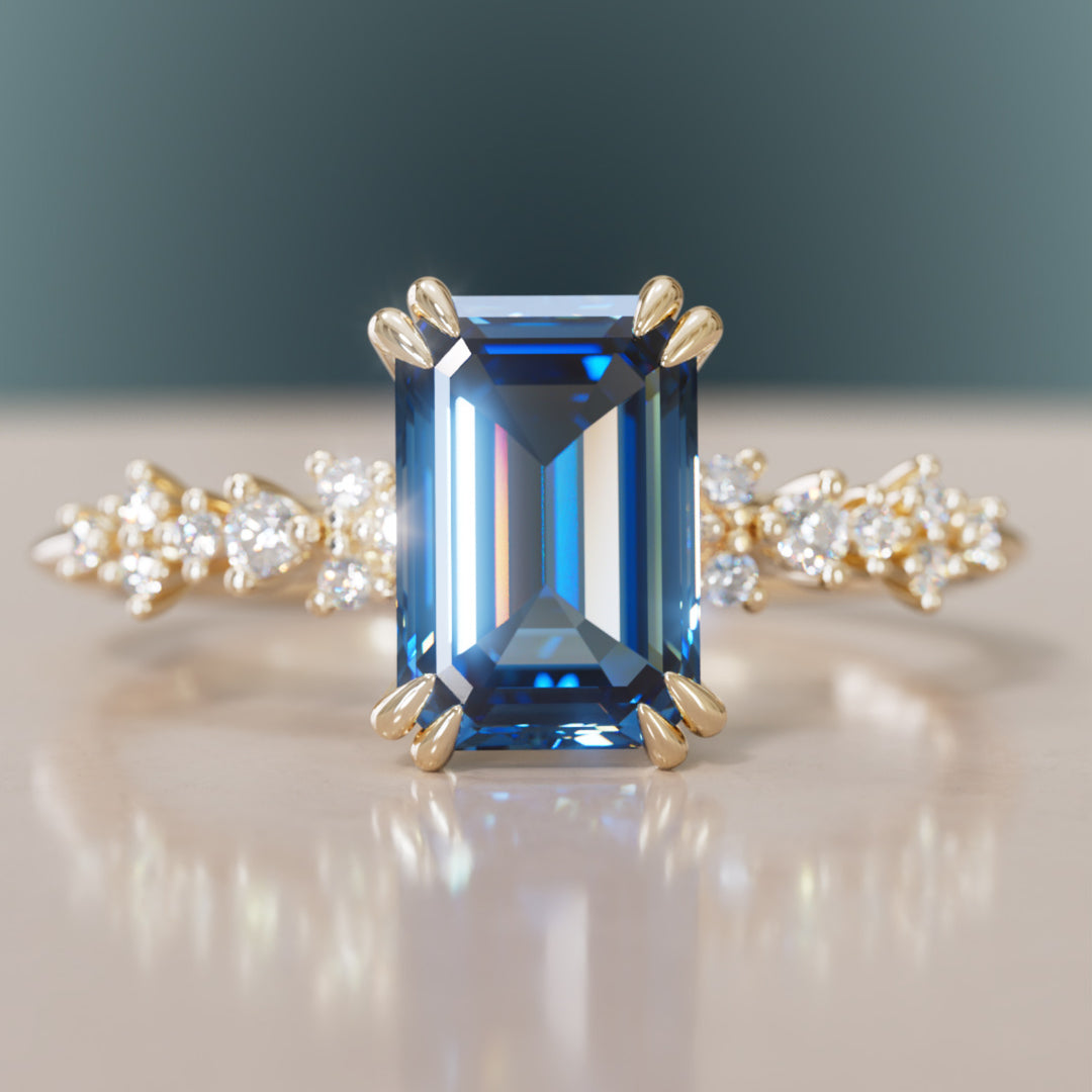 Astrid Emerald Cut Blue Sapphire Modern Unique Engagement Ring By Valley Rose
