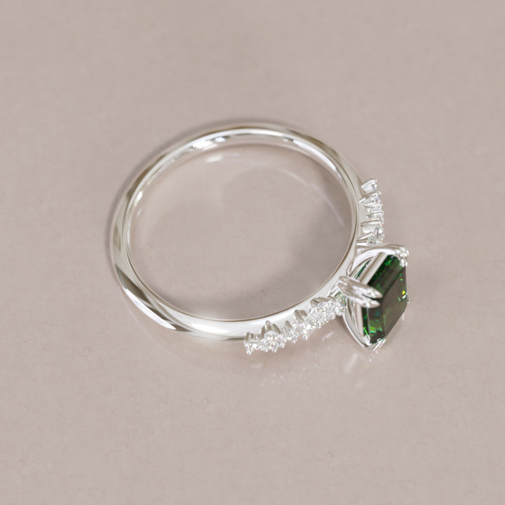 Astrid Emerald Cut Green Sapphire Modern Unique Engagement Ring By Valley Rose