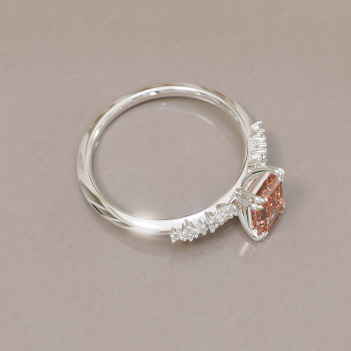 Astrid Emerald Cut Peach Diamond Modern Unique Engagement Ring By Valley Rose