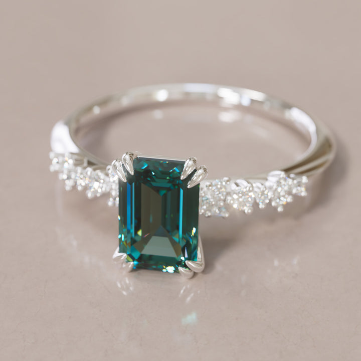 Astrid Emerald Cut Teal Sapphire Modern Unique Engagement Ring By Valley Rose