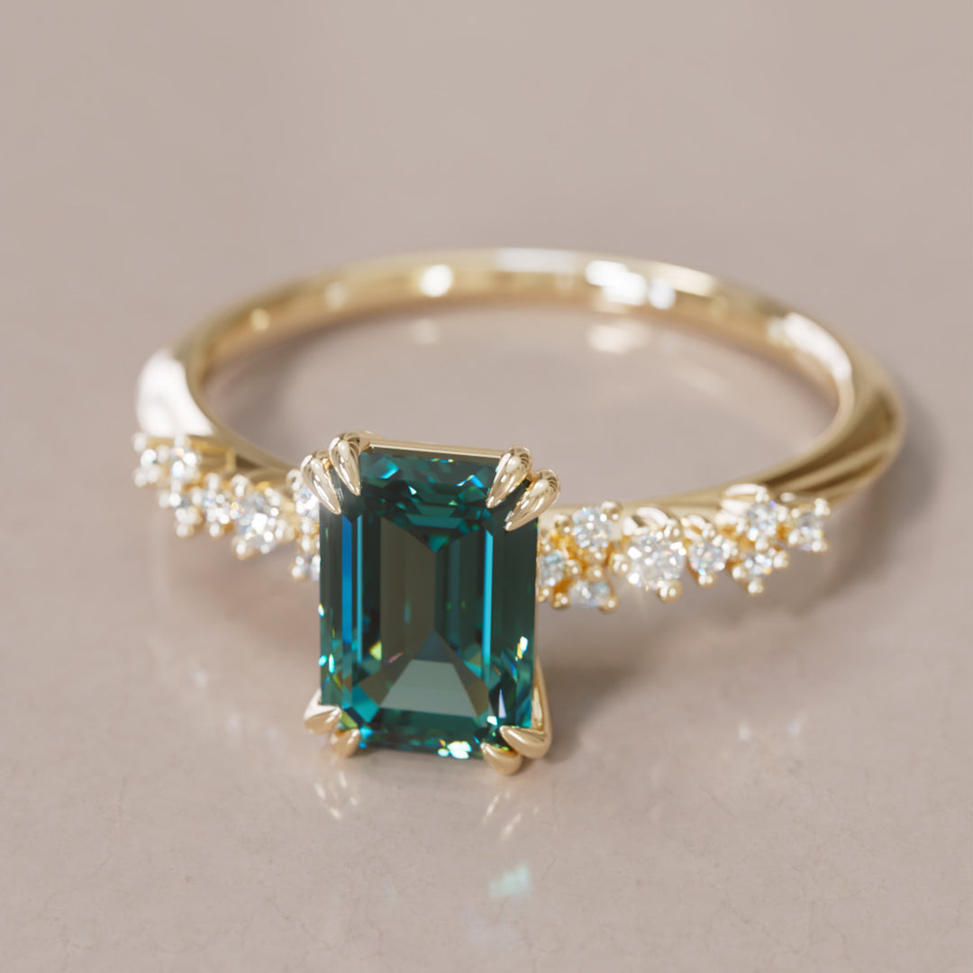 Astrid Emerald Cut Teal Sapphire Modern Unique Engagement Ring By Valley Rose