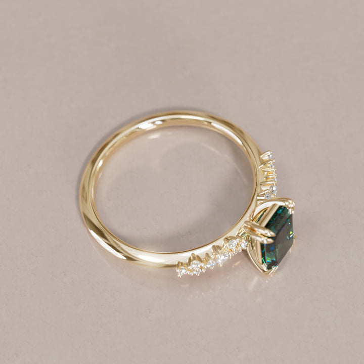 Astrid Emerald Cut Teal Sapphire Modern Unique Engagement Ring By Valley Rose