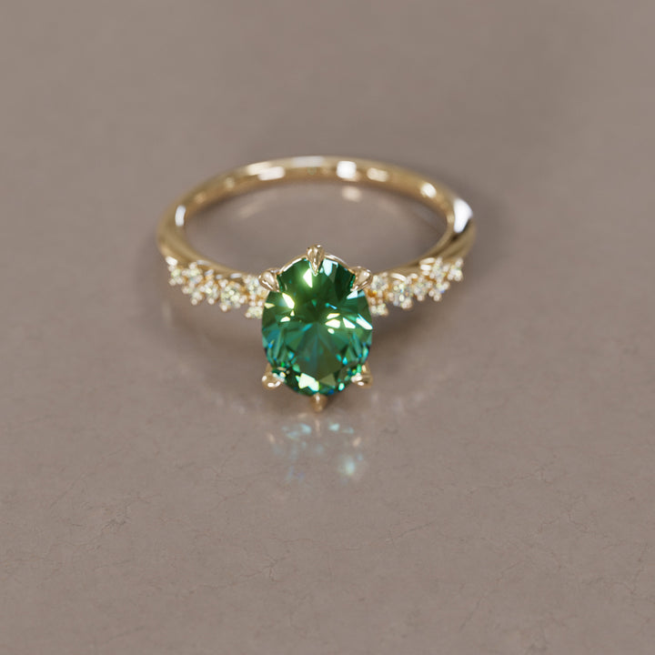Astrid Oval Green Sapphire Unique Celestial Engagement Ring By Valley Rose