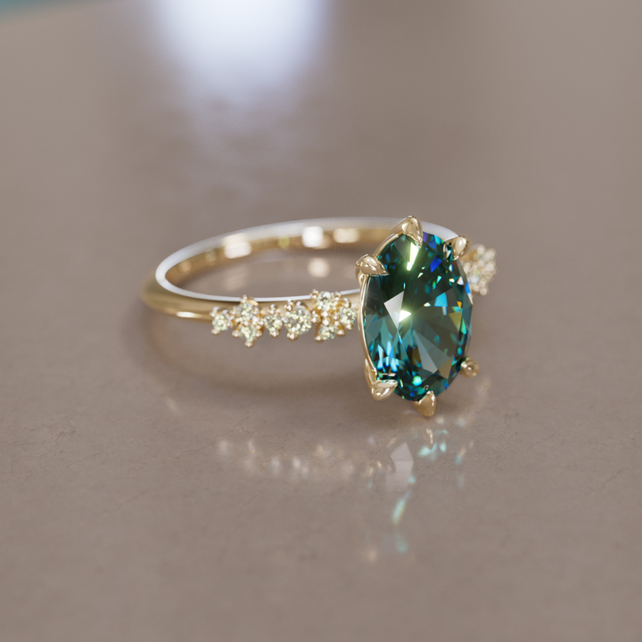 Astrid Oval Teal Sapphire Unique Celestial Engagement Ring By Valley Rose