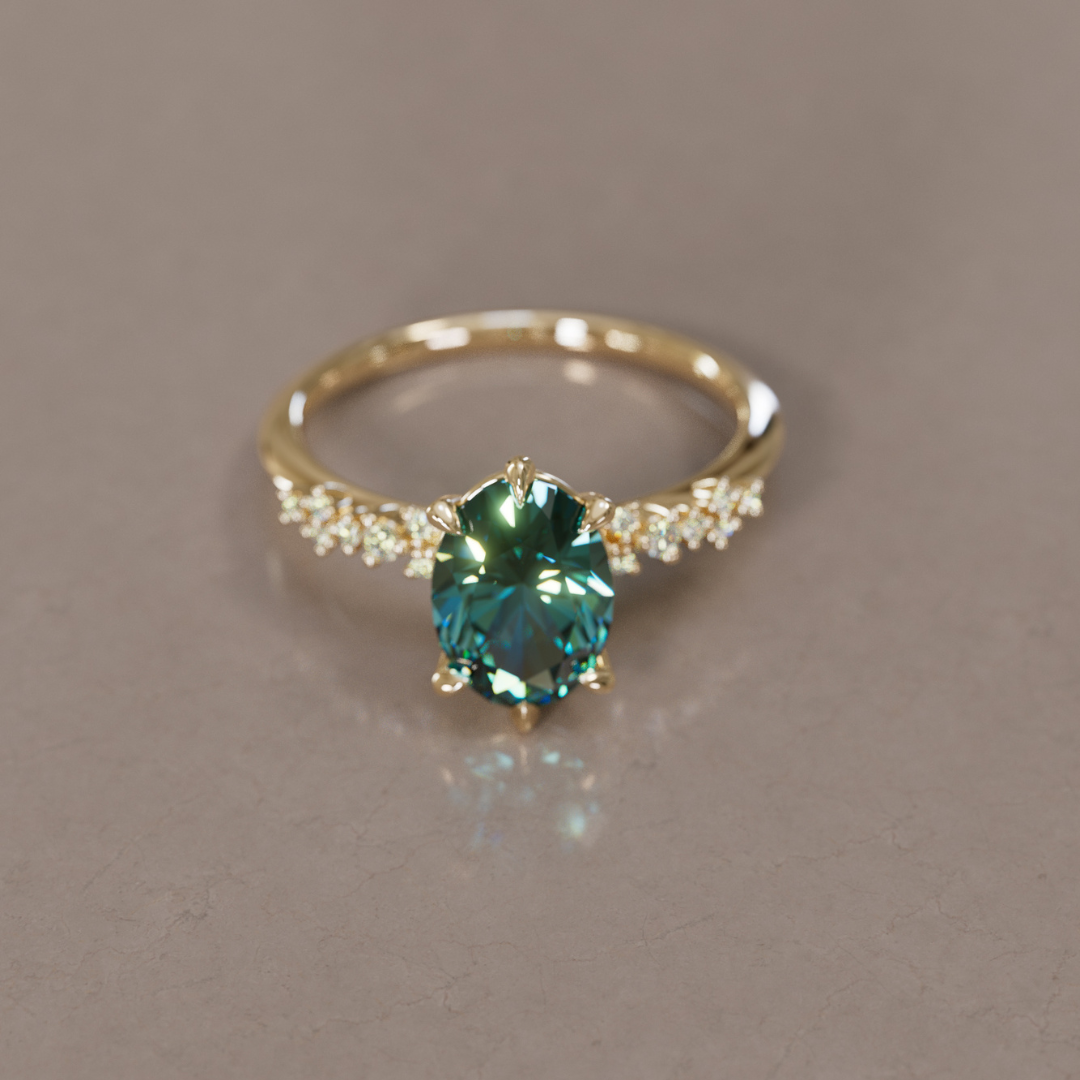 Astrid Oval Teal Sapphire Unique Celestial Engagement Ring By Valley Rose