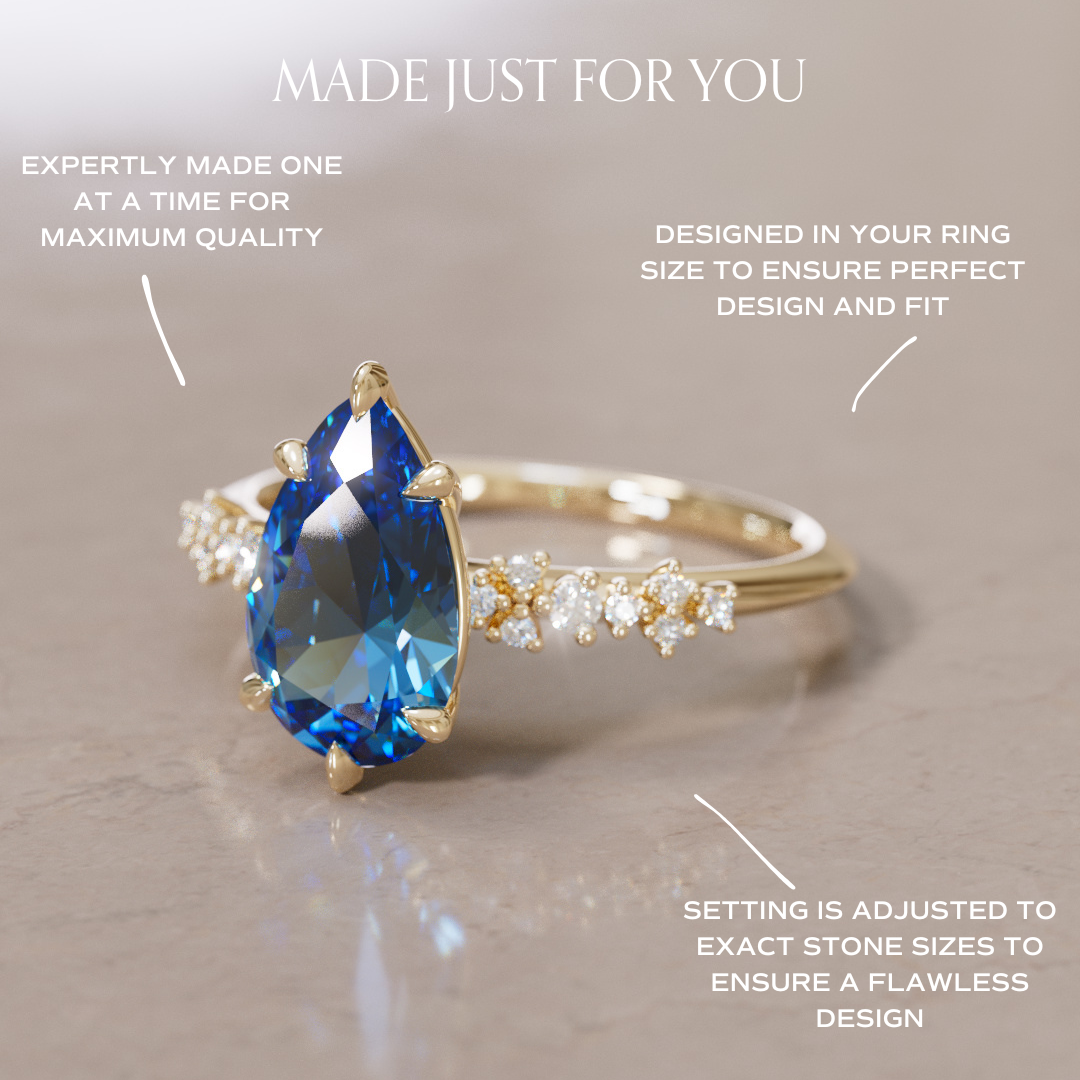 Astrid Pear Blue Sapphire Unique Celestial Engagement Ring By Valley Rose