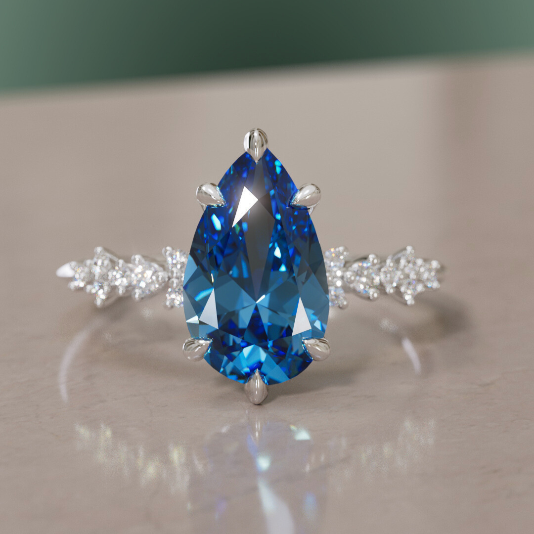 Astrid Pear Blue Sapphire Unique Celestial Engagement Ring By Valley Rose