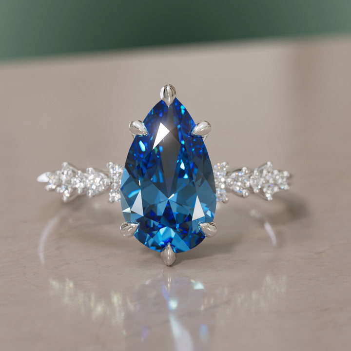 Astrid Pear Blue Sapphire Unique Celestial Engagement Ring By Valley Rose