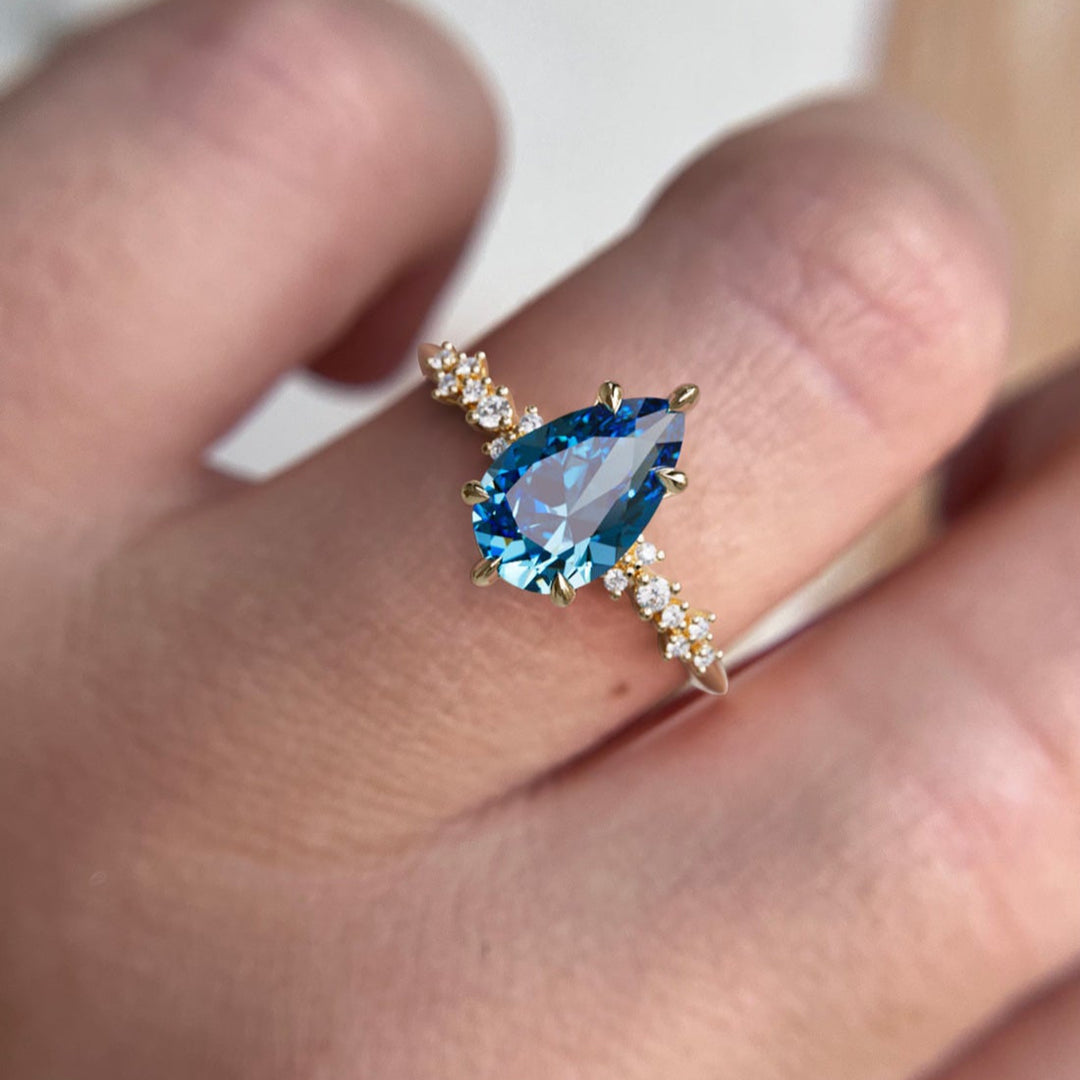 Astrid Pear Blue Sapphire Unique Celestial Engagement Ring By Valley Rose