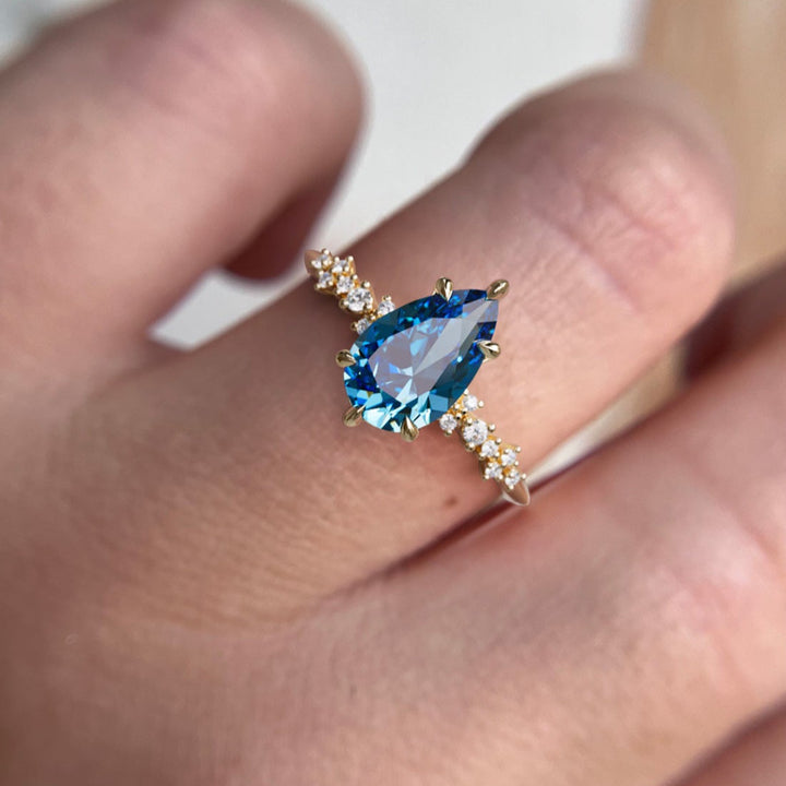 Astrid Pear Blue Sapphire Unique Celestial Engagement Ring By Valley Rose