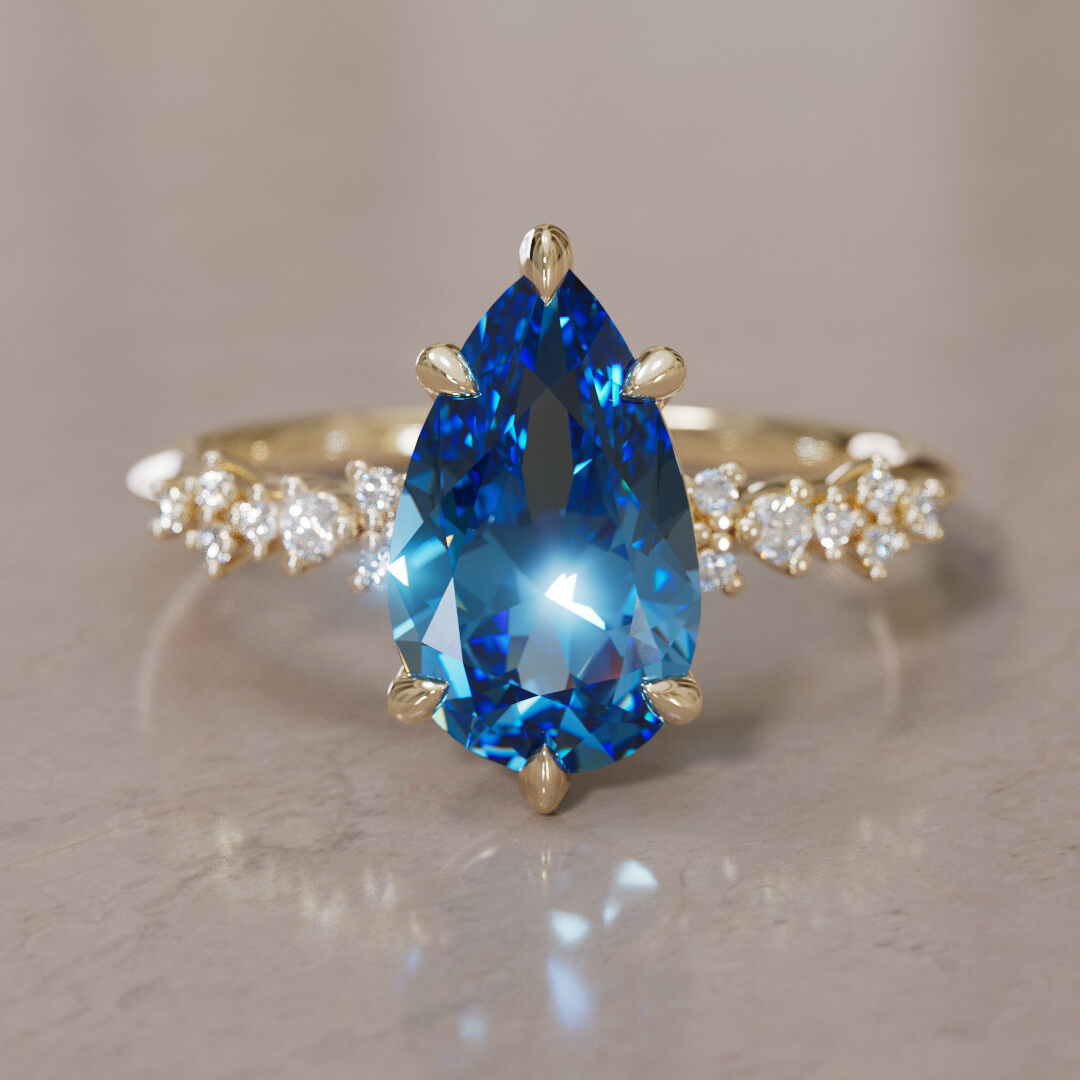 Astrid Pear Blue Sapphire Unique Celestial Engagement Ring By Valley Rose