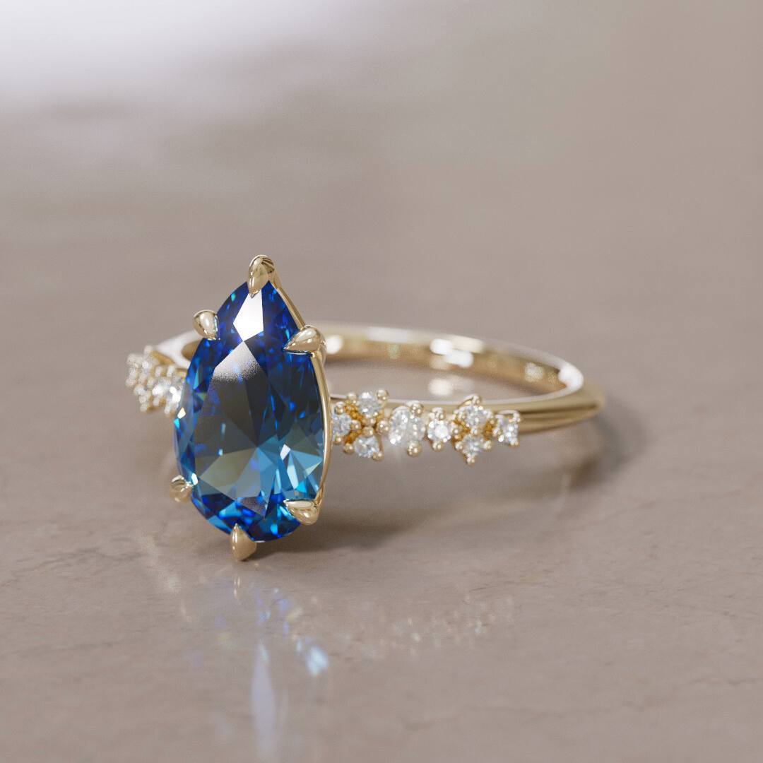 Astrid Pear Blue Sapphire Unique Celestial Engagement Ring By Valley Rose