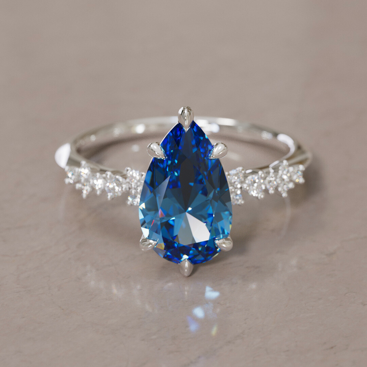Astrid Pear Blue Sapphire Unique Celestial Engagement Ring By Valley Rose
