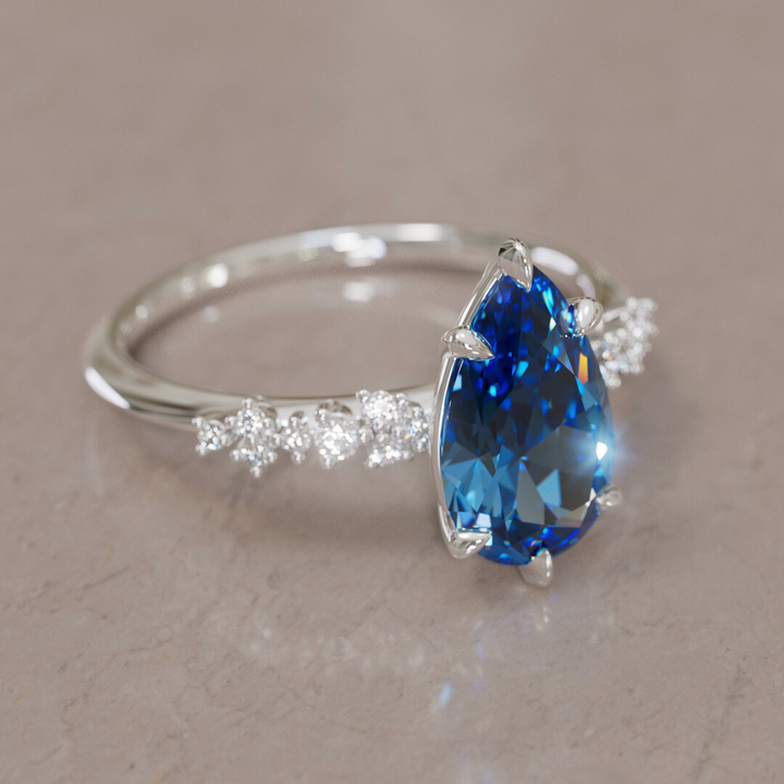 Astrid Pear Blue Sapphire Unique Celestial Engagement Ring By Valley Rose