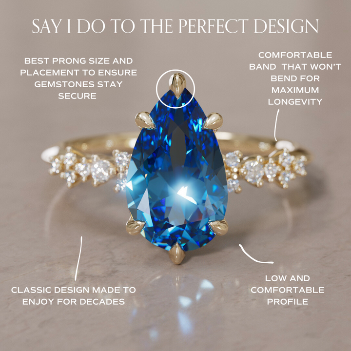 Astrid Pear Blue Sapphire Unique Celestial Engagement Ring By Valley Rose