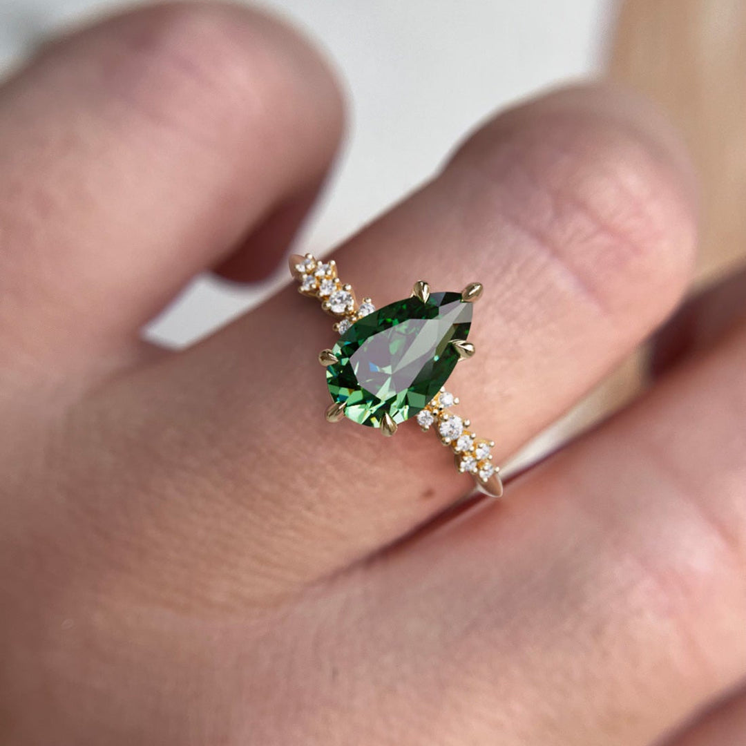Astrid Pear Green Sapphire Unique Celestial Engagement Ring By Valley Rose