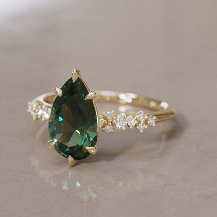 Astrid Pear Green Sapphire Unique Celestial Engagement Ring By Valley Rose