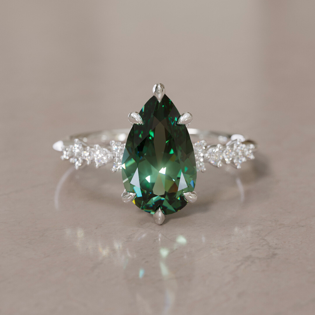 Astrid Pear Green Sapphire Unique Celestial Engagement Ring By Valley Rose