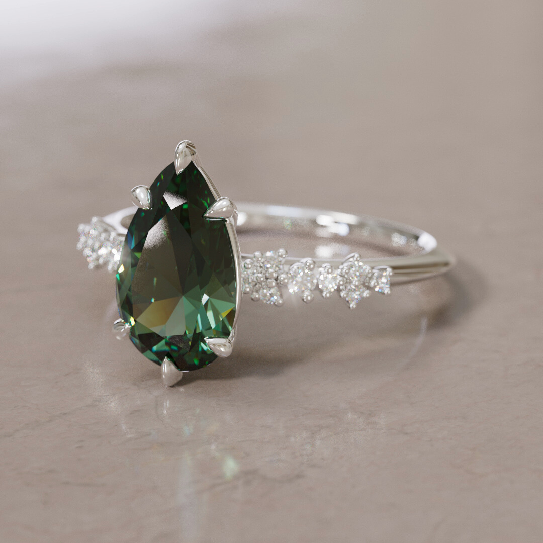 Astrid Pear Green Sapphire Unique Celestial Engagement Ring By Valley Rose