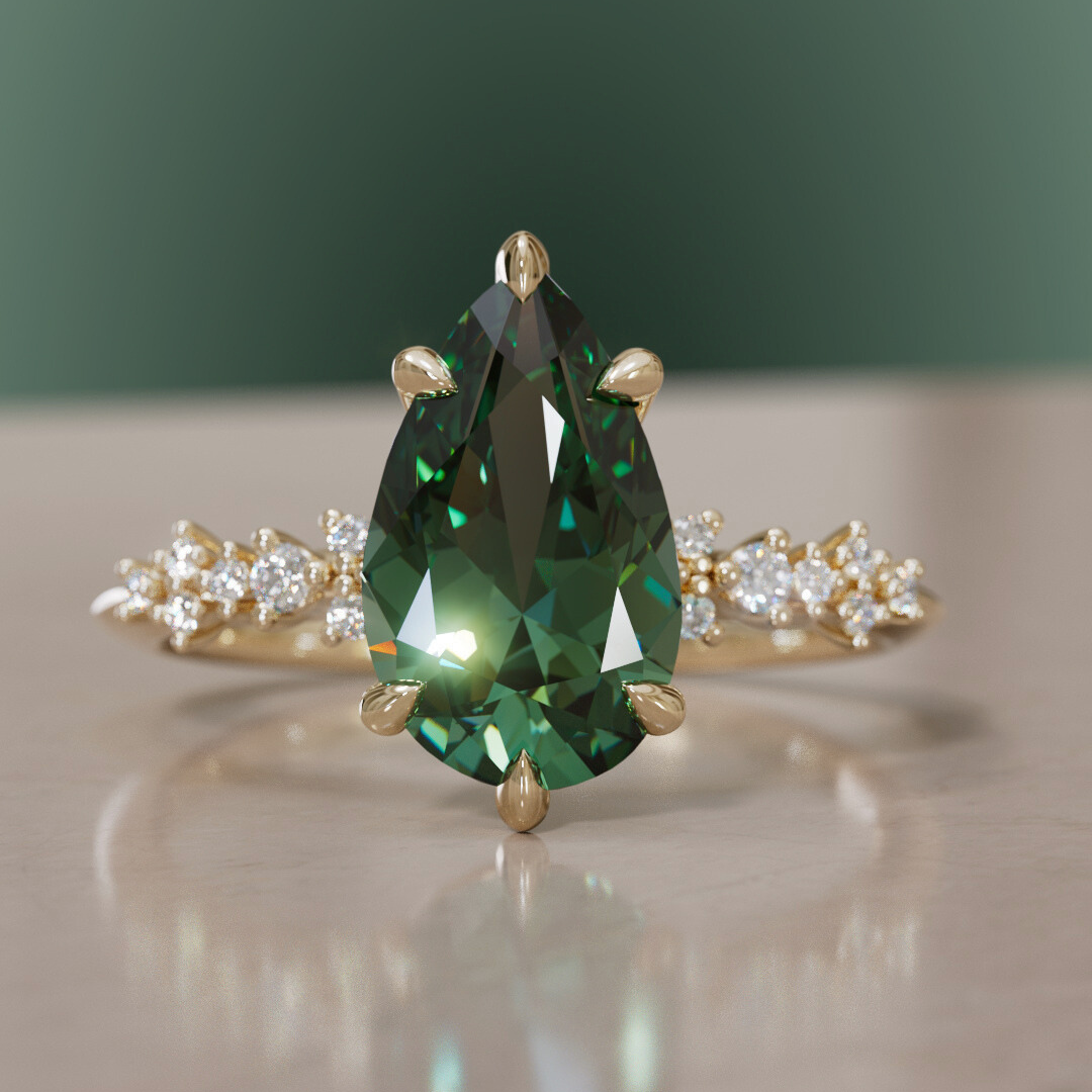 Astrid Pear Green Sapphire Unique Celestial Engagement Ring By Valley Rose