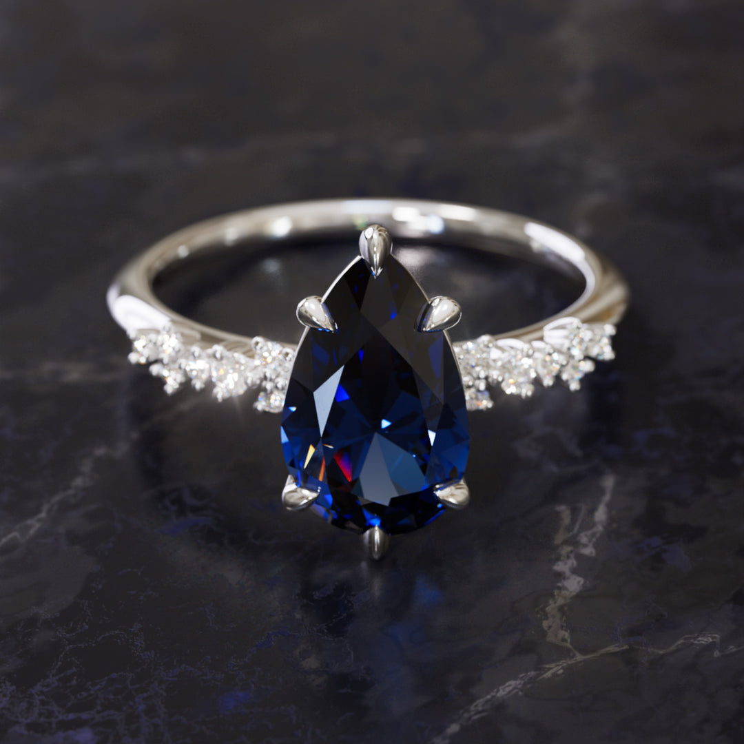 Astrid Pear Midnight Blue Sapphire Witchy Gothic Engagement Ring By Valley Rose