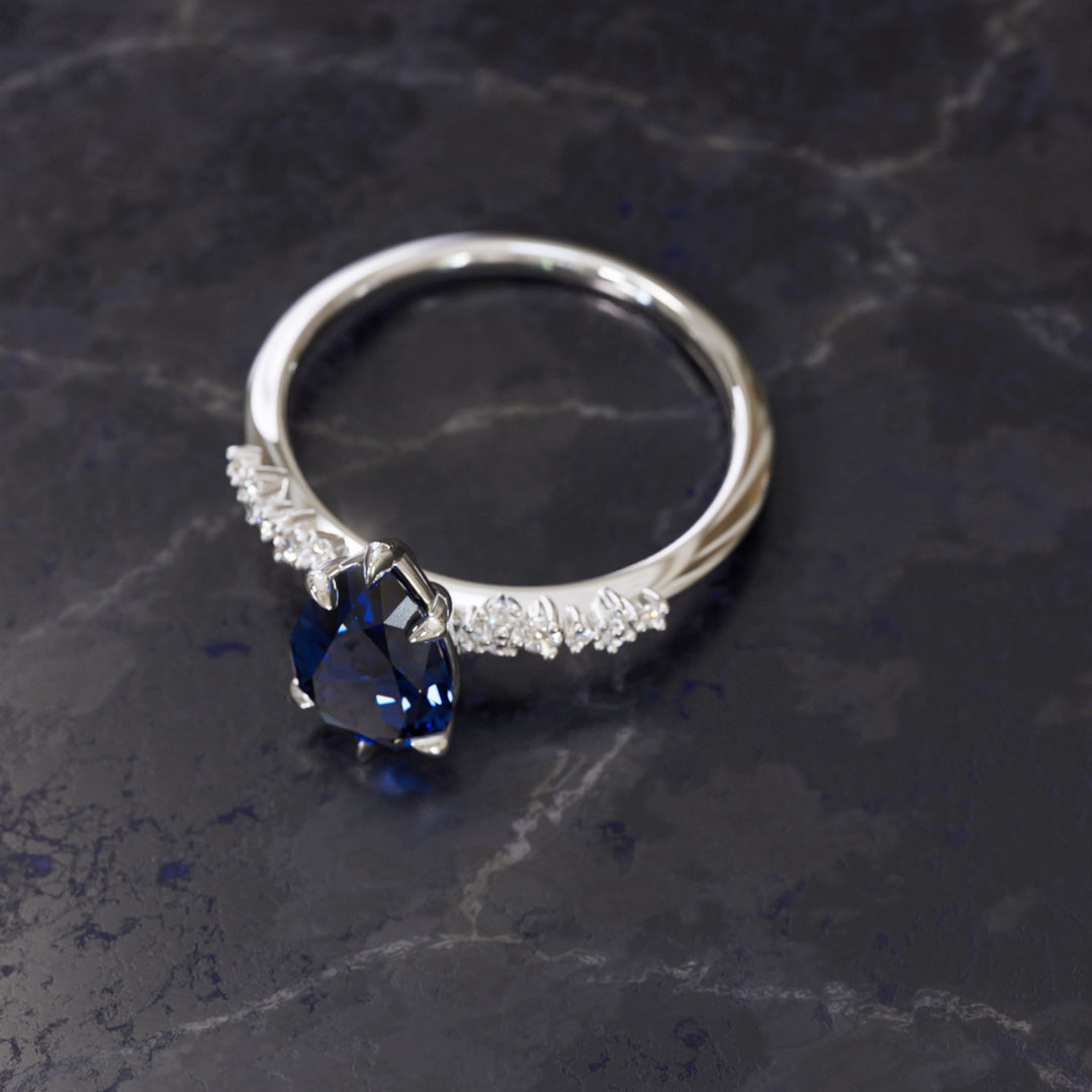Astrid Pear Midnight Blue Sapphire Witchy Gothic Engagement Ring By Valley Rose