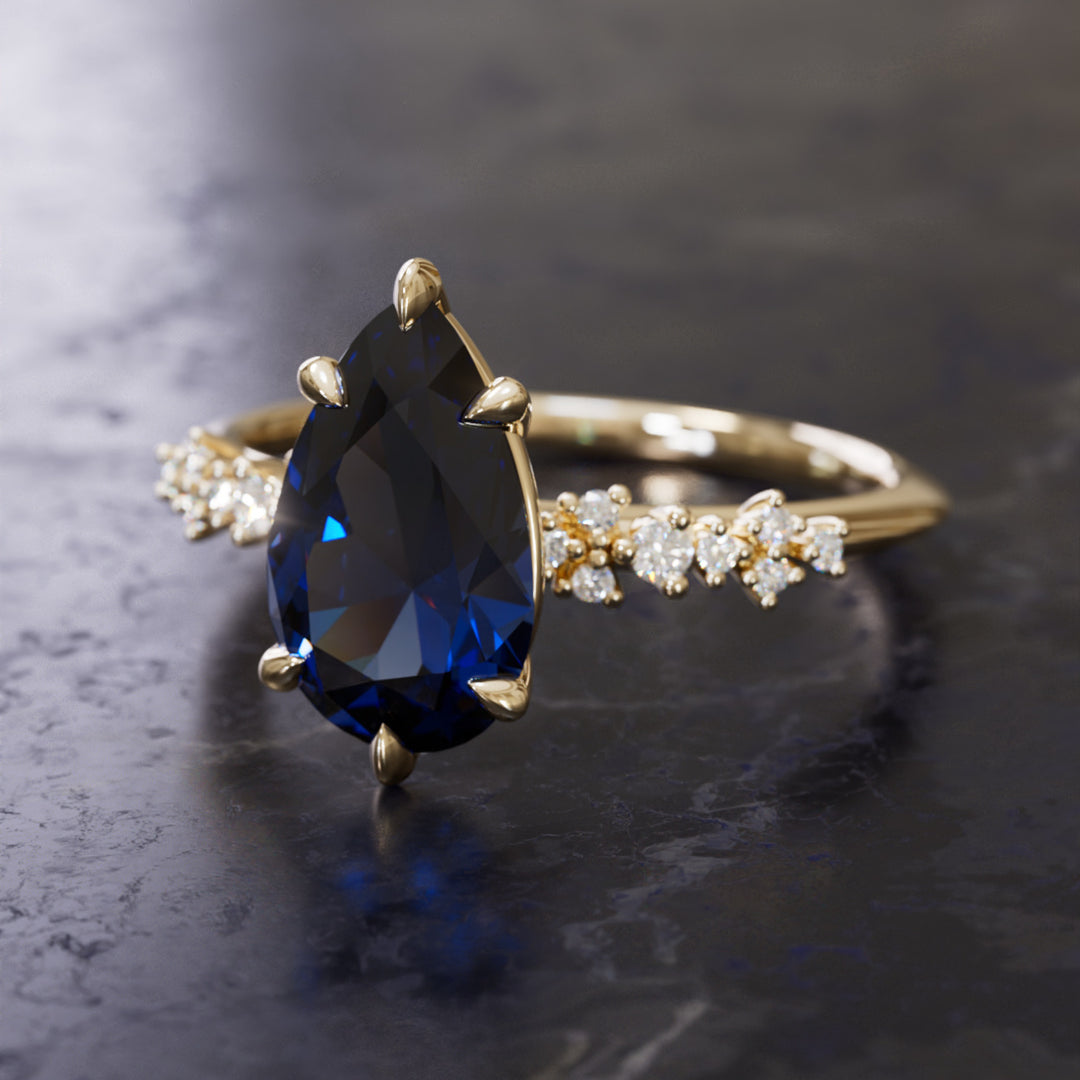 Astrid Pear Midnight Blue Sapphire Witchy Gothic Engagement Ring By Valley Rose