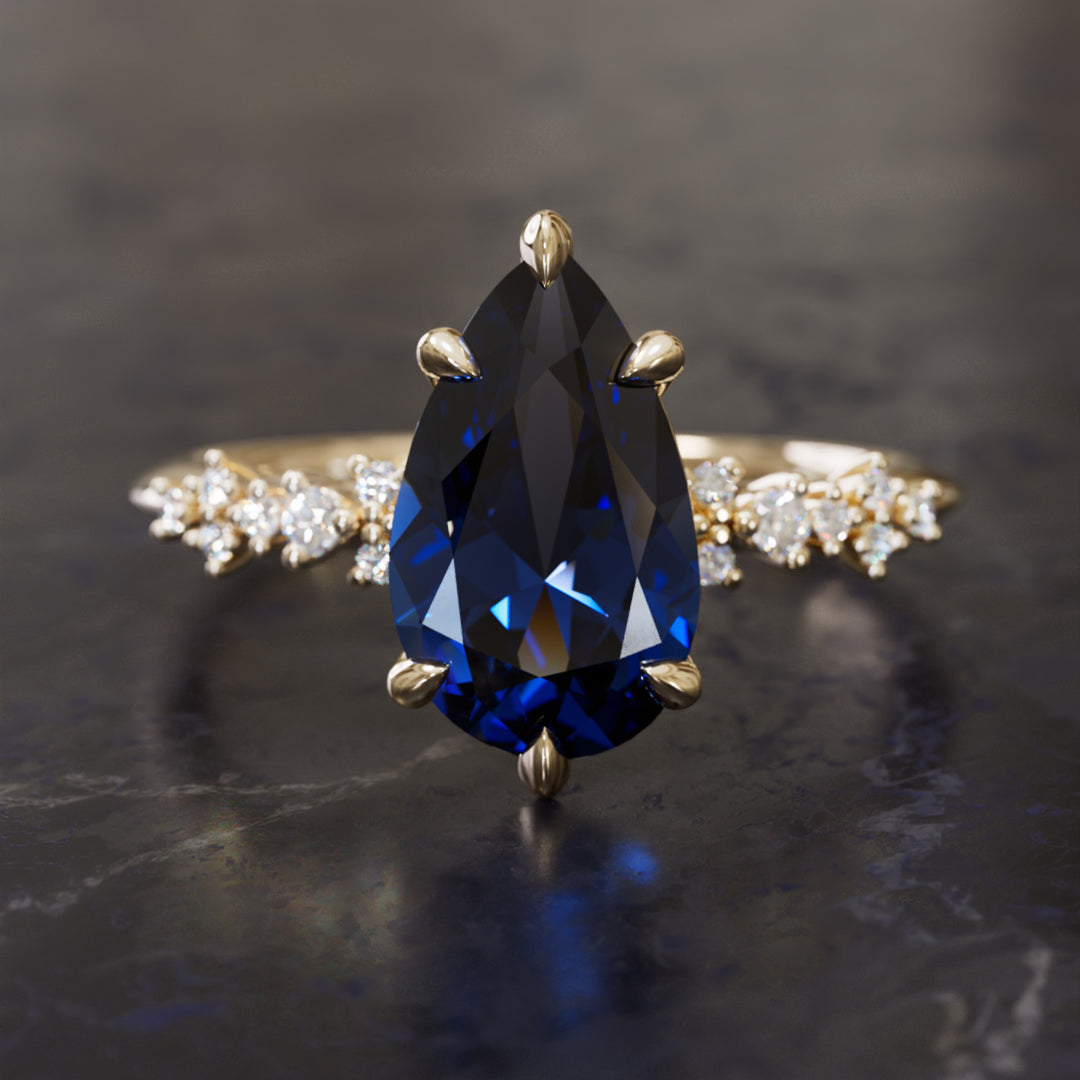 Astrid Pear Midnight Blue Sapphire Witchy Gothic Engagement Ring By Valley Rose