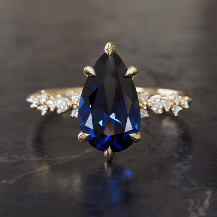 Astrid Pear Midnight Blue Sapphire Witchy Gothic Engagement Ring By Valley Rose