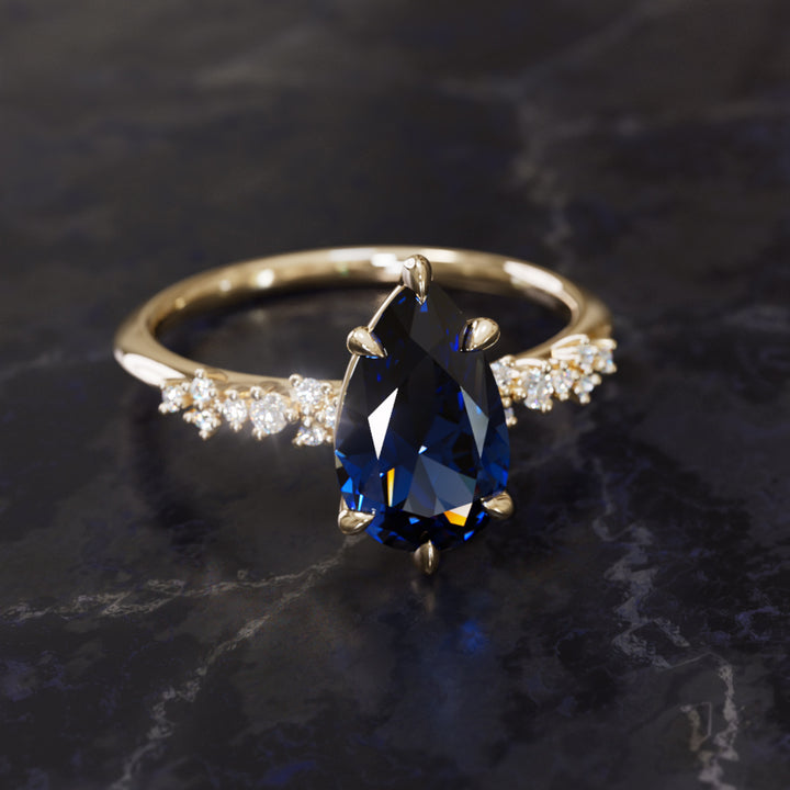 Astrid Pear Midnight Blue Sapphire Witchy Gothic Engagement Ring By Valley Rose