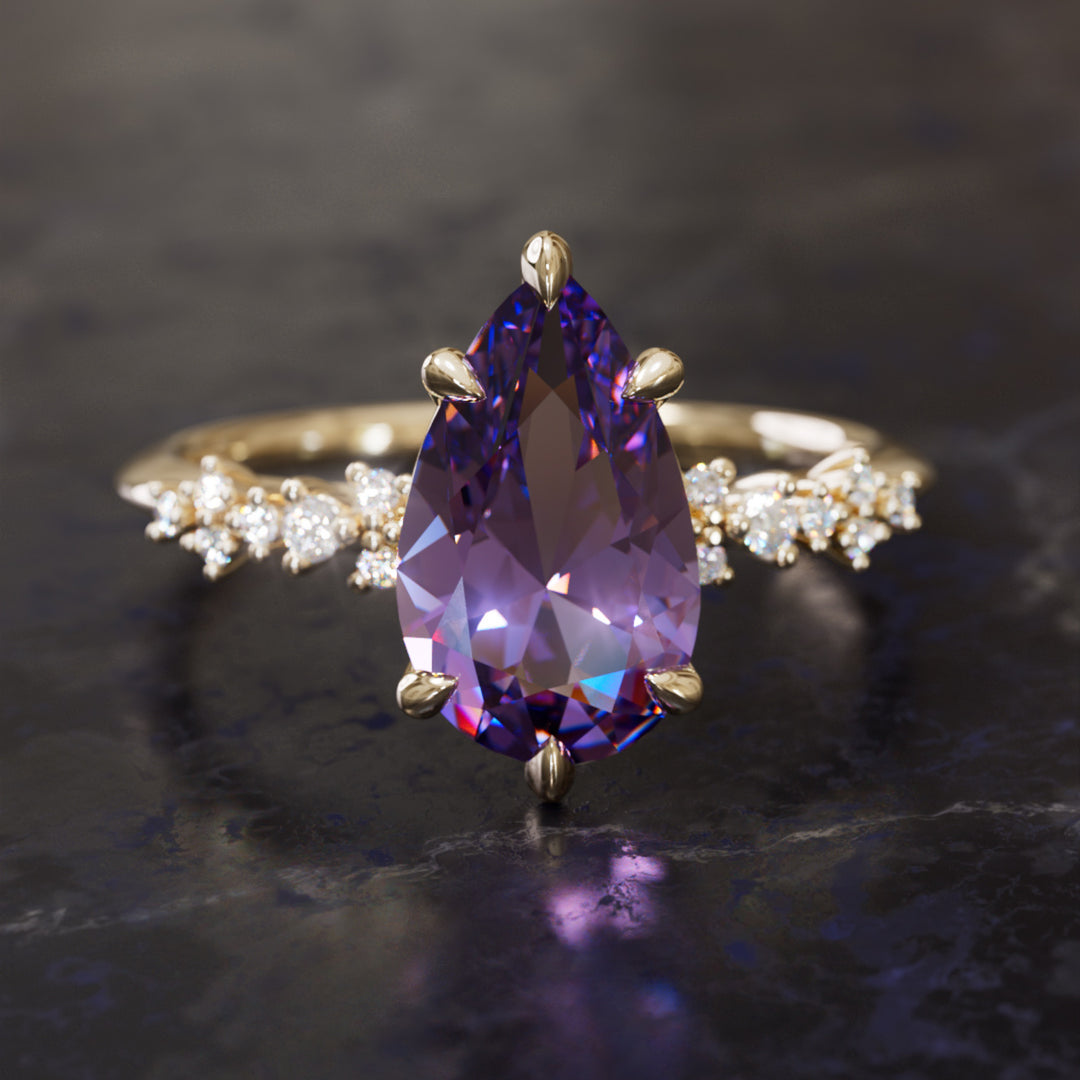 Astrid Pear Purple Sapphire Witchy Gothic Engagement Ring By Valley Rose