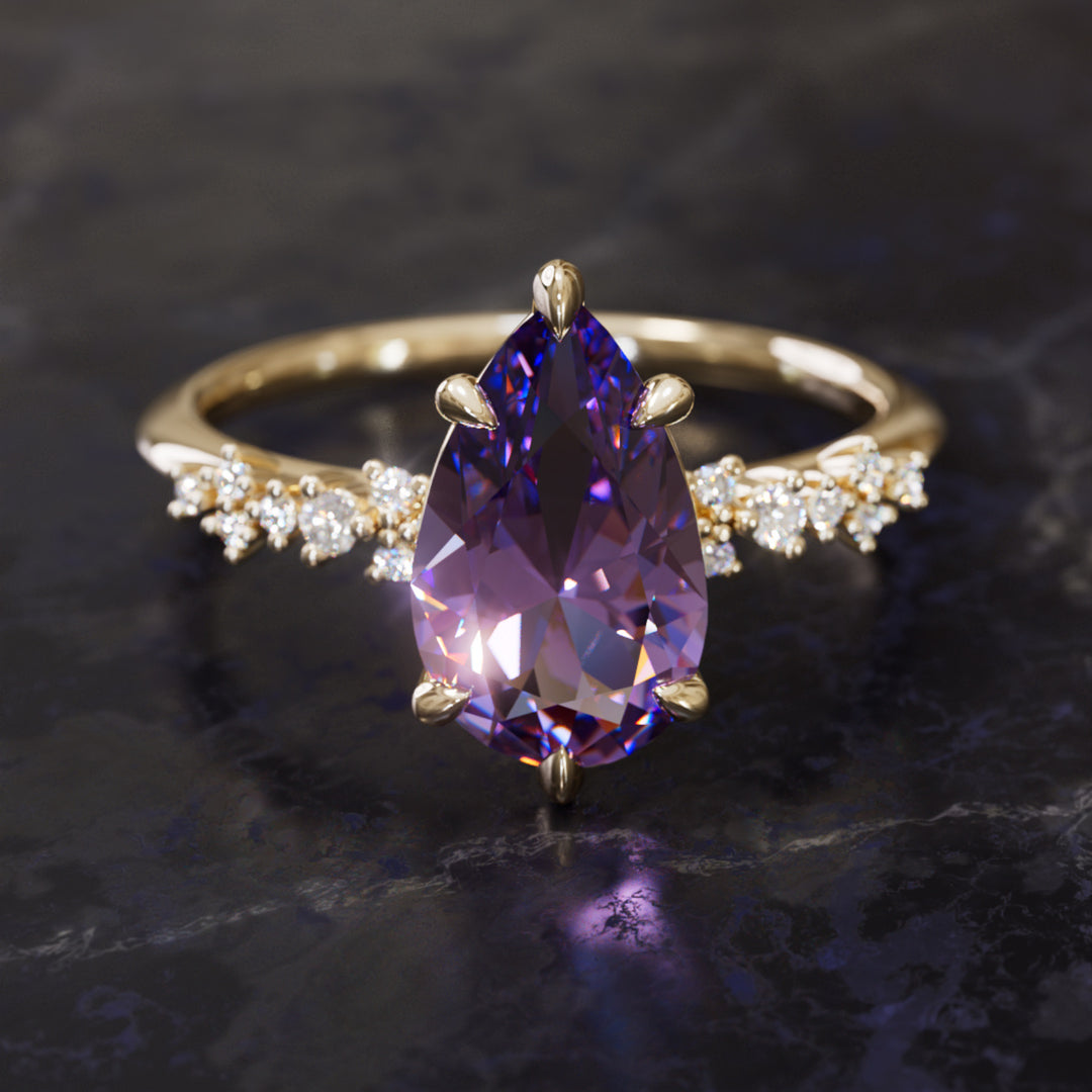Astrid Pear Purple Sapphire Witchy Gothic Engagement Ring By Valley Rose